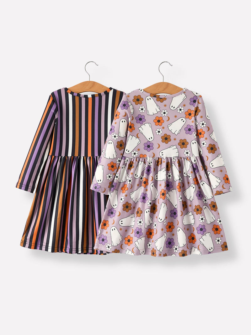 2 Piece Halloween Ghost Striped Girls Dress Set - 2