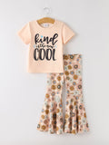 Girls Letter Print Top + Floral Pattern Pants - 6