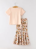 Girls Letter Print Top + Floral Pattern Pants - 7