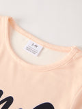 Girls Letter Print Top + Floral Pattern Pants - 9