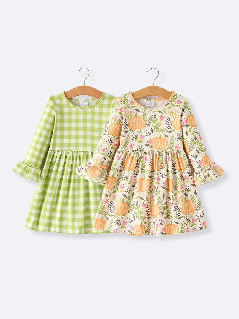 2 Piece Fall Halloween Thanksgiving Girls Dress Set - 1