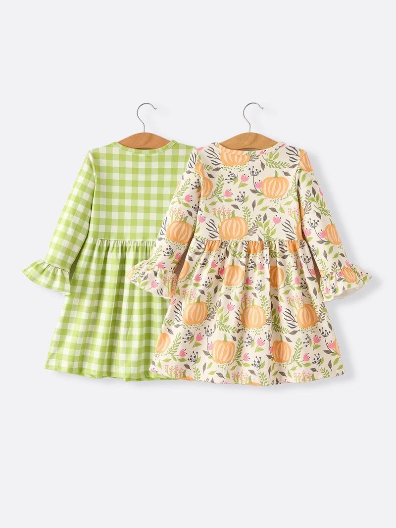 2 Piece Fall Halloween Thanksgiving Girls Dress Set - 2