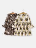 Fall Pumpkin Leopard Print Autumn Girls Ruffle Two-Piece Dress - 2
