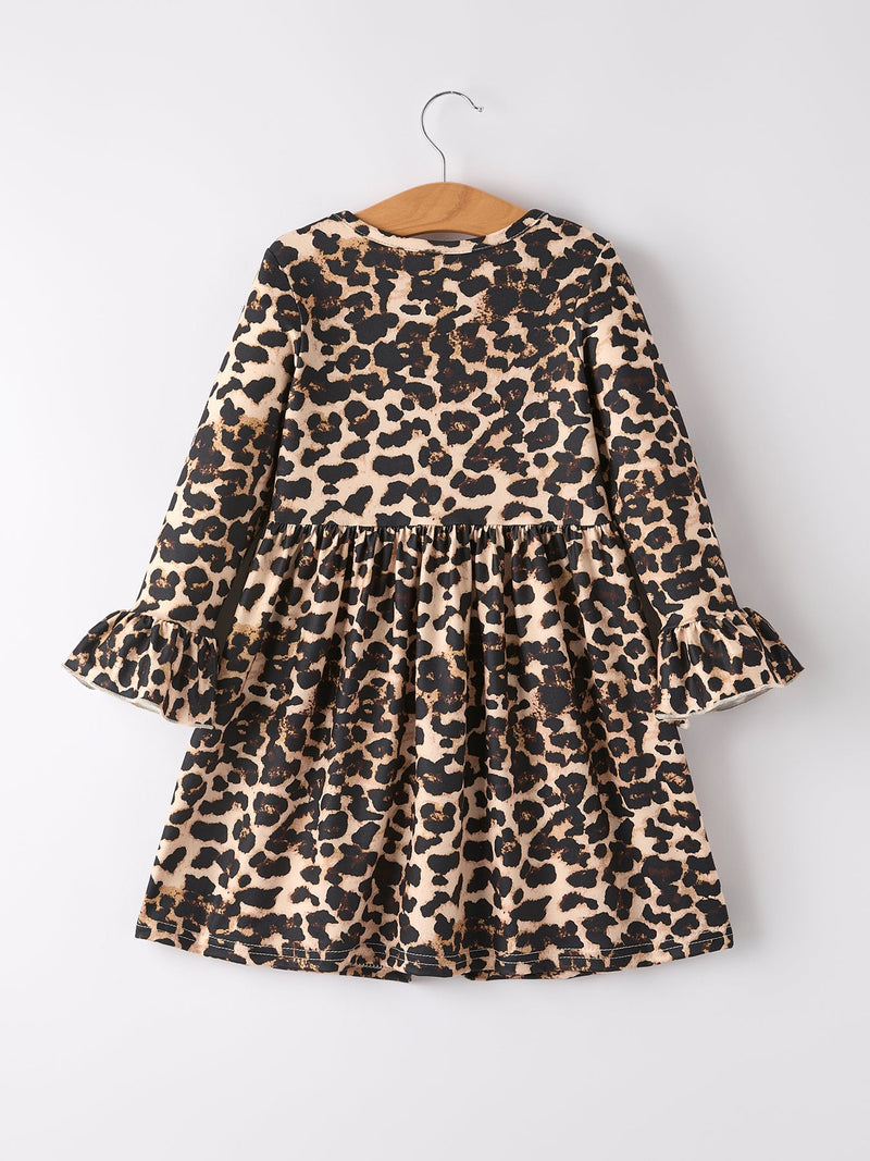 Fall Pumpkin Leopard Print Autumn Girls Ruffle Two-Piece Dress - 3