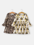 Fall Pumpkin Leopard Print Autumn Girls Ruffle Two-Piece Dress - 1