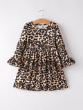 Fall Pumpkin Leopard Print Autumn Girls Ruffle Two-Piece Dress - 4