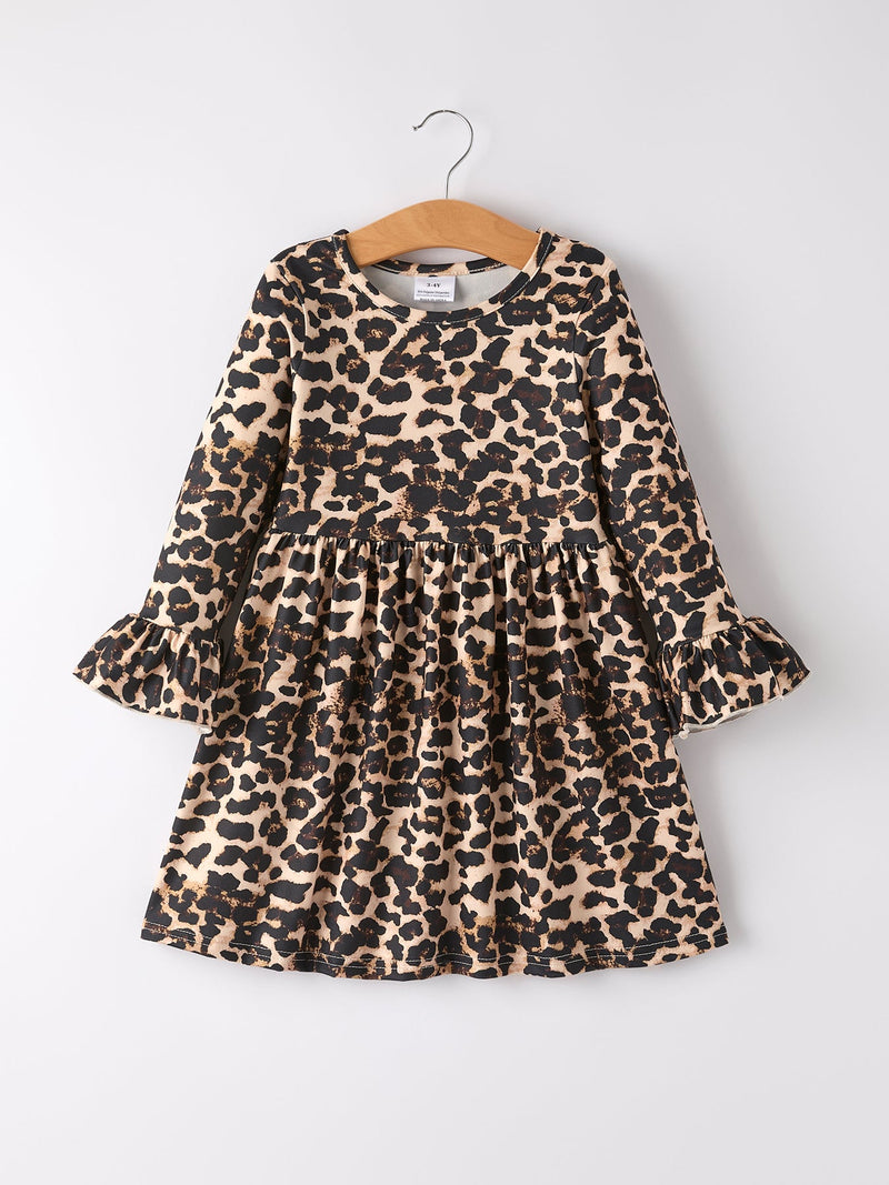 Fall Pumpkin Leopard Print Autumn Girls Ruffle Two-Piece Dress - 4