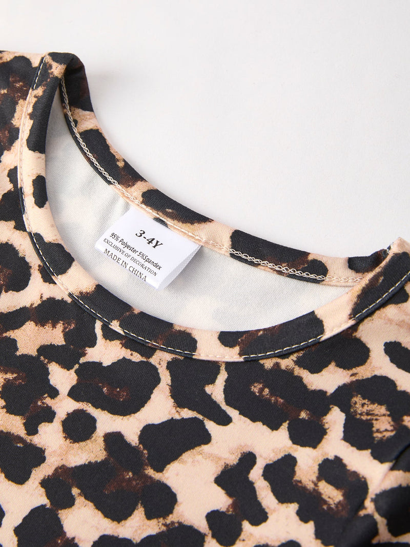Fall Pumpkin Leopard Print Autumn Girls Ruffle Two-Piece Dress - 5