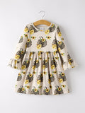 Fall Pumpkin Leopard Print Autumn Girls Ruffle Two-Piece Dress - 8