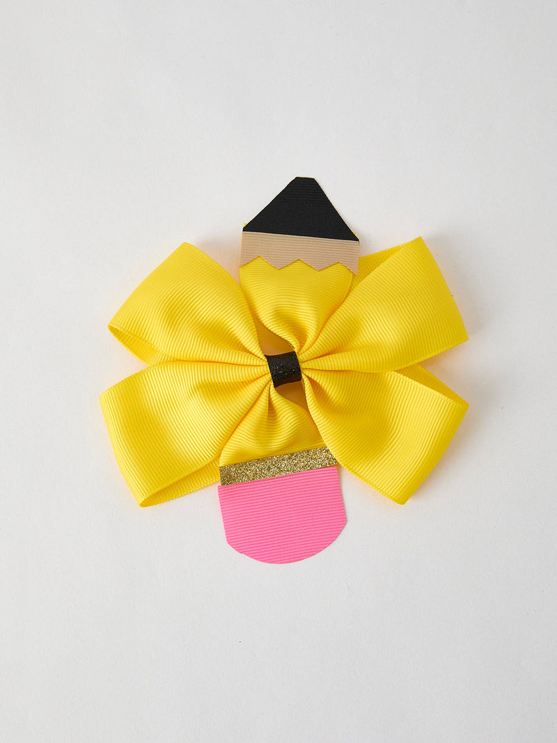 Back To School Pencil Bow 4.3 inch Hair Clip - 3