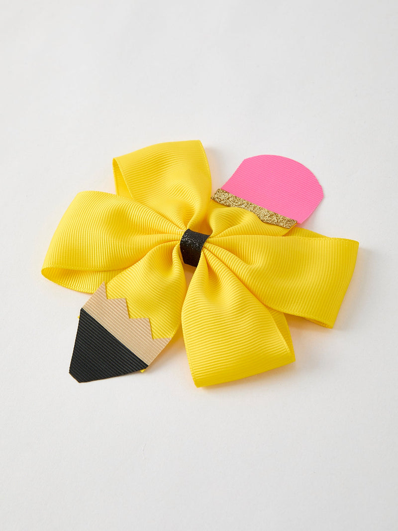 Back To School Pencil Bow 4.3 inch Hair Clip - 1