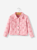 Pink Fall Girls Butterfly Print Denim Top - 6