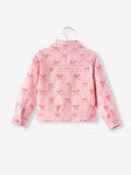 Pink Fall Girls Butterfly Print Denim Top - 7