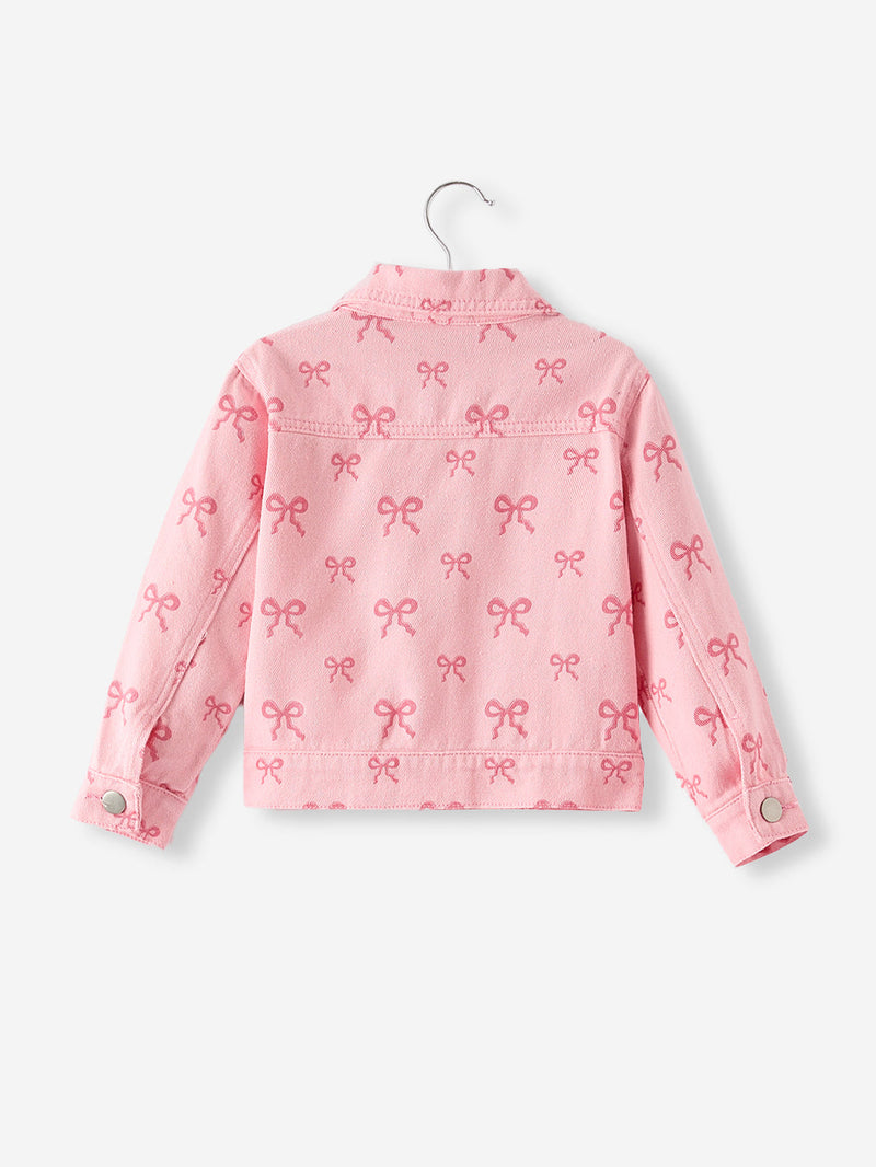 Pink Fall Girls Butterfly Print Denim Top - 7