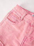 Pink Wide-Leg Denim Pants With Pockets - 3