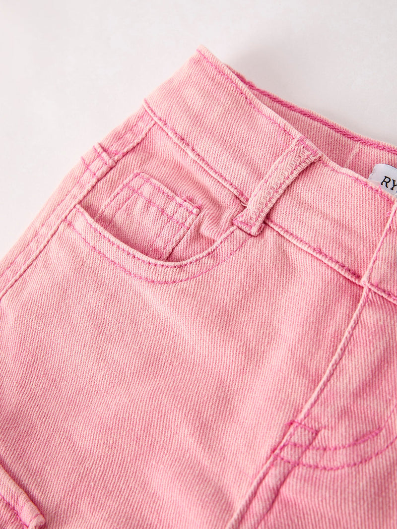 Pink Wide-Leg Denim Pants With Pockets - 3