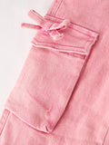 Pink Wide-Leg Denim Pants With Pockets - 4