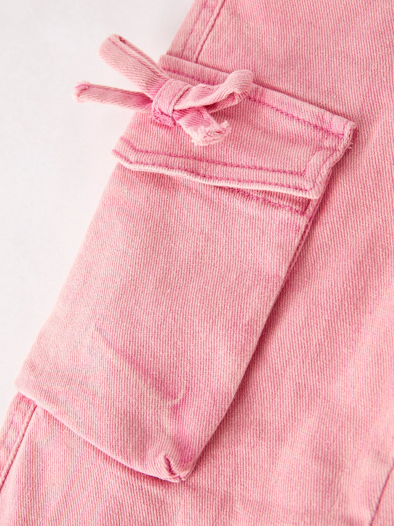 Pink Wide-Leg Denim Pants With Pockets - 4