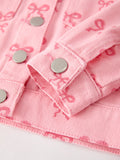 Pink Fall Girls Butterfly Print Denim Top - 9