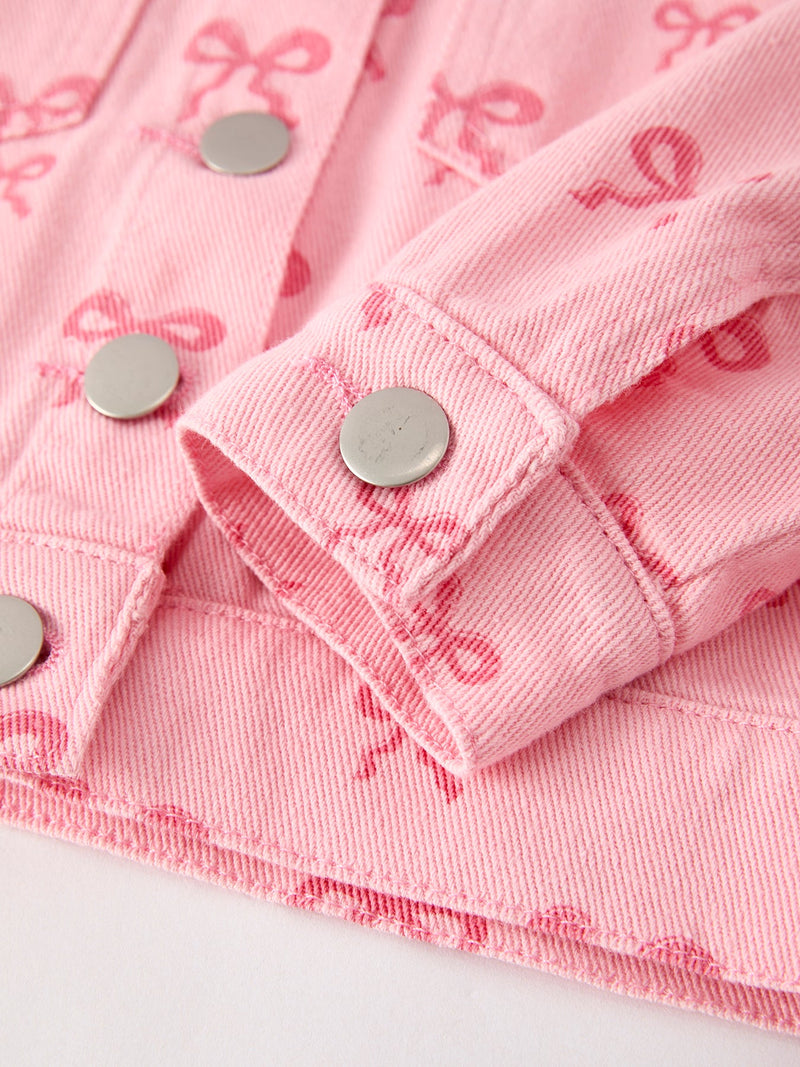 Pink Fall Girls Butterfly Print Denim Top - 9