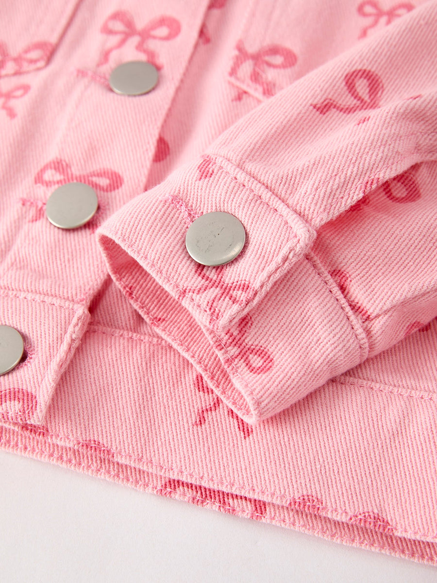 Pink Fall Girls Butterfly Print Denim Top