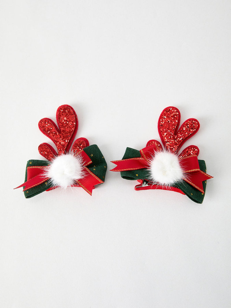 Christmas Elk Pom Pom Girls Hair Clip - 1