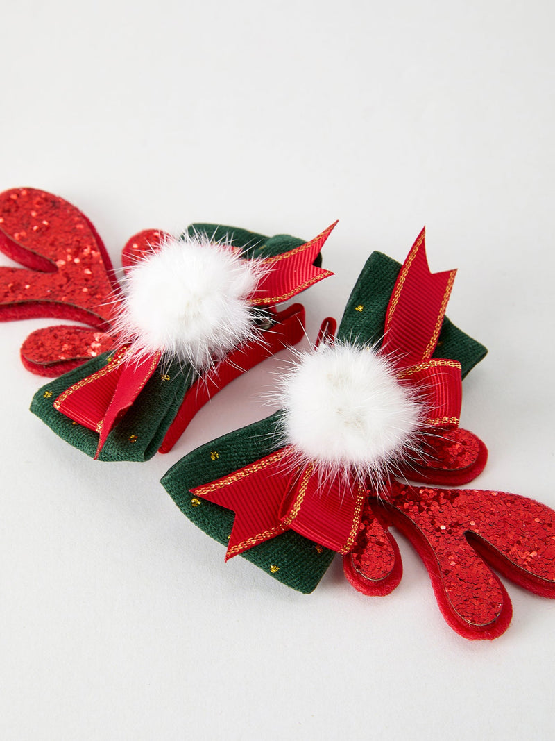 Christmas Elk Pom Pom Girls Hair Clip - 4
