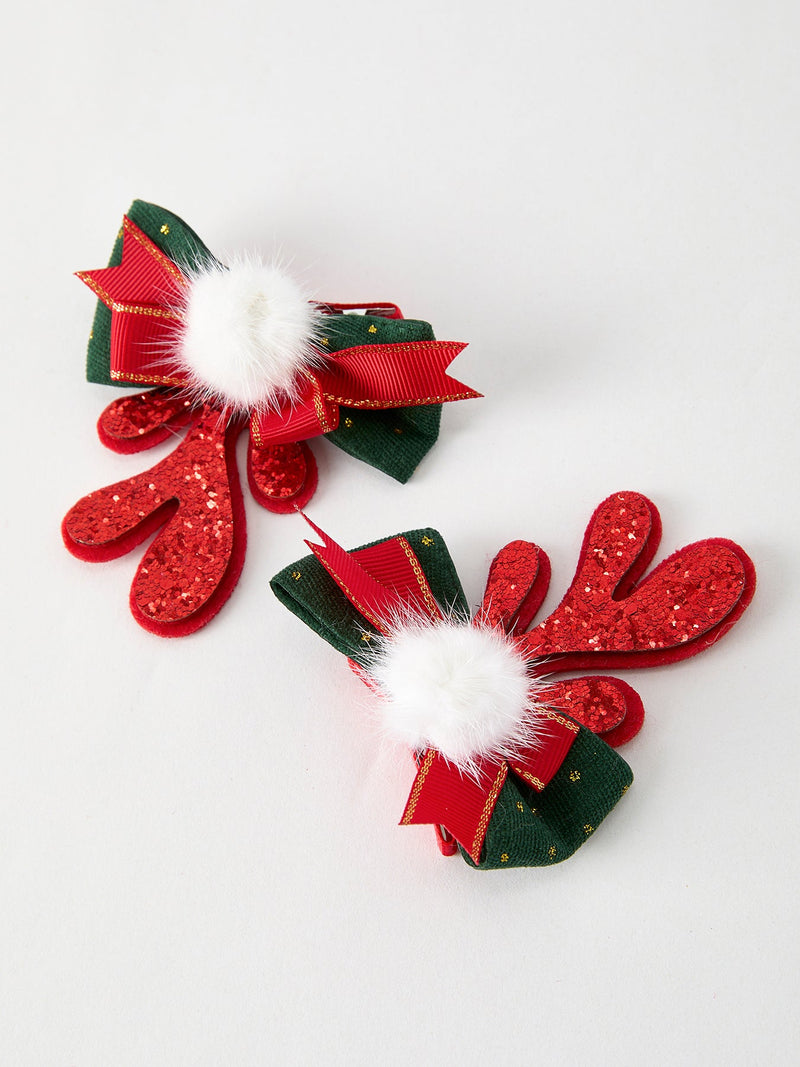 Christmas Elk Pom Pom Girls Hair Clip - 6