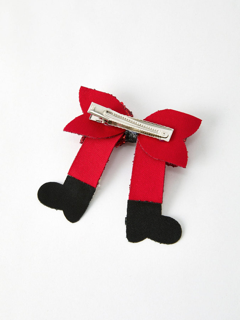 Christmas Red Sequined Zirconia Bow Hairpin - 3