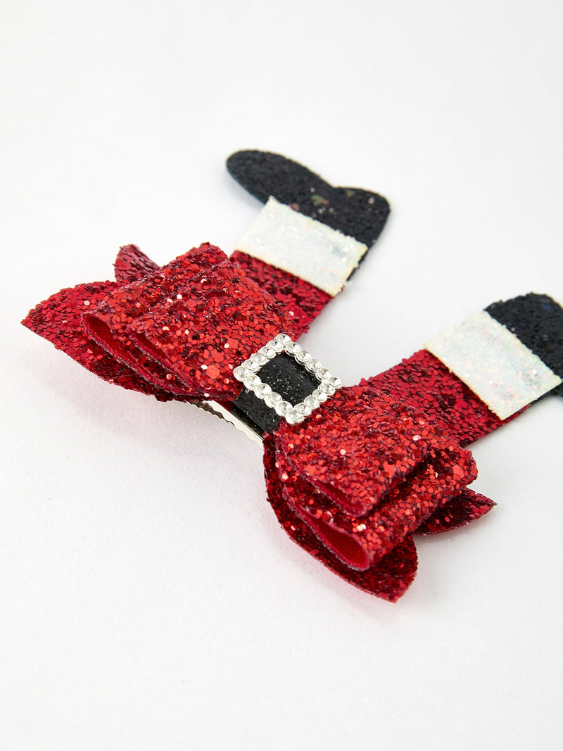 Christmas Red Sequined Zirconia Bow Hairpin - 4