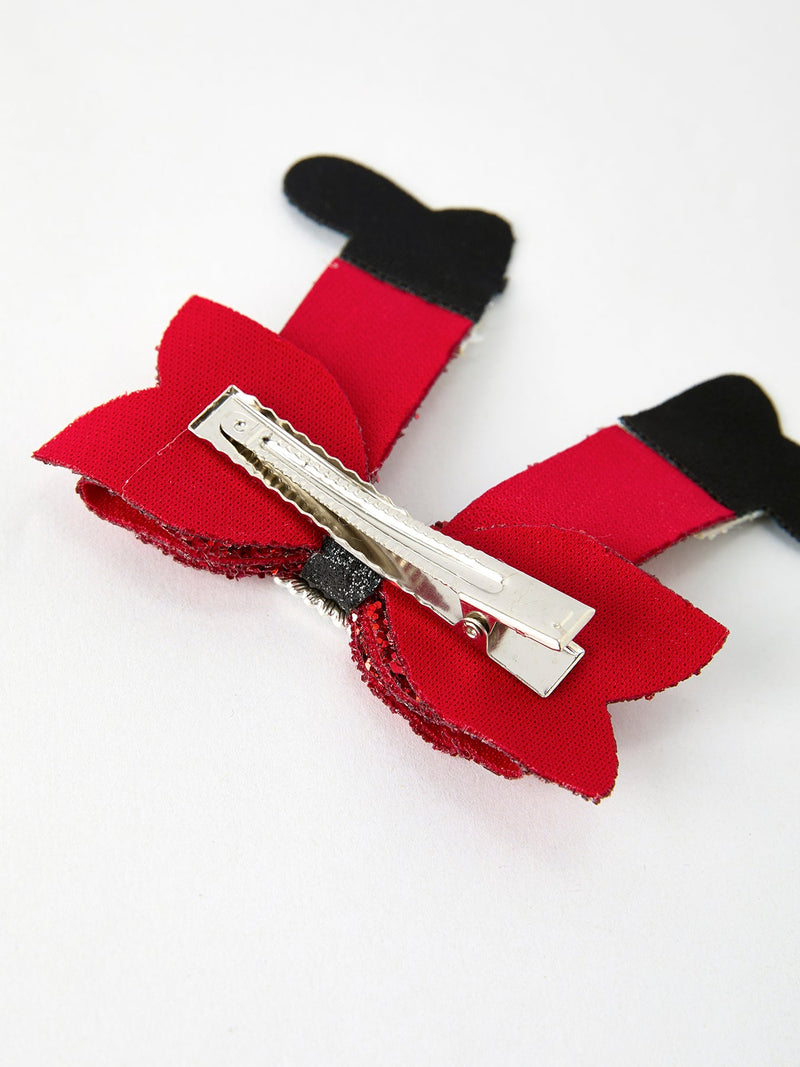 Christmas Red Sequined Zirconia Bow Hairpin - 5