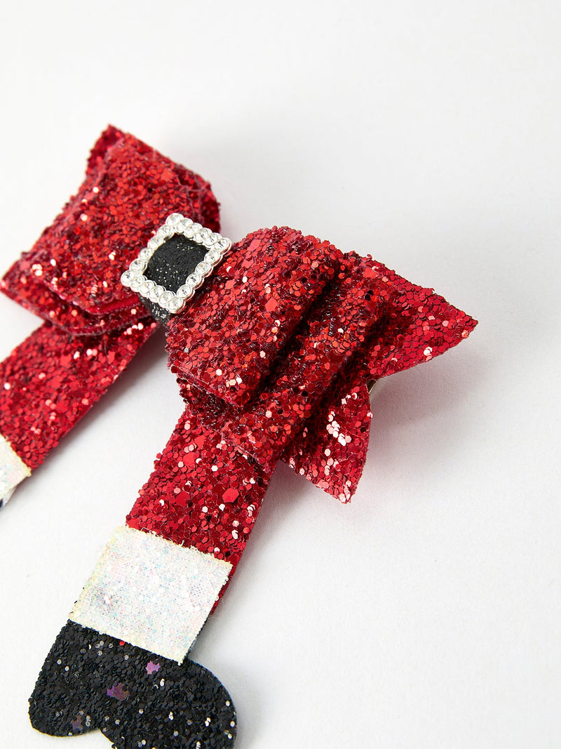 Christmas Red Sequined Zirconia Bow Hairpin - 2