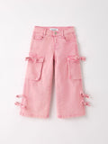 Pink Wide-Leg Denim Pants With Pockets - 1