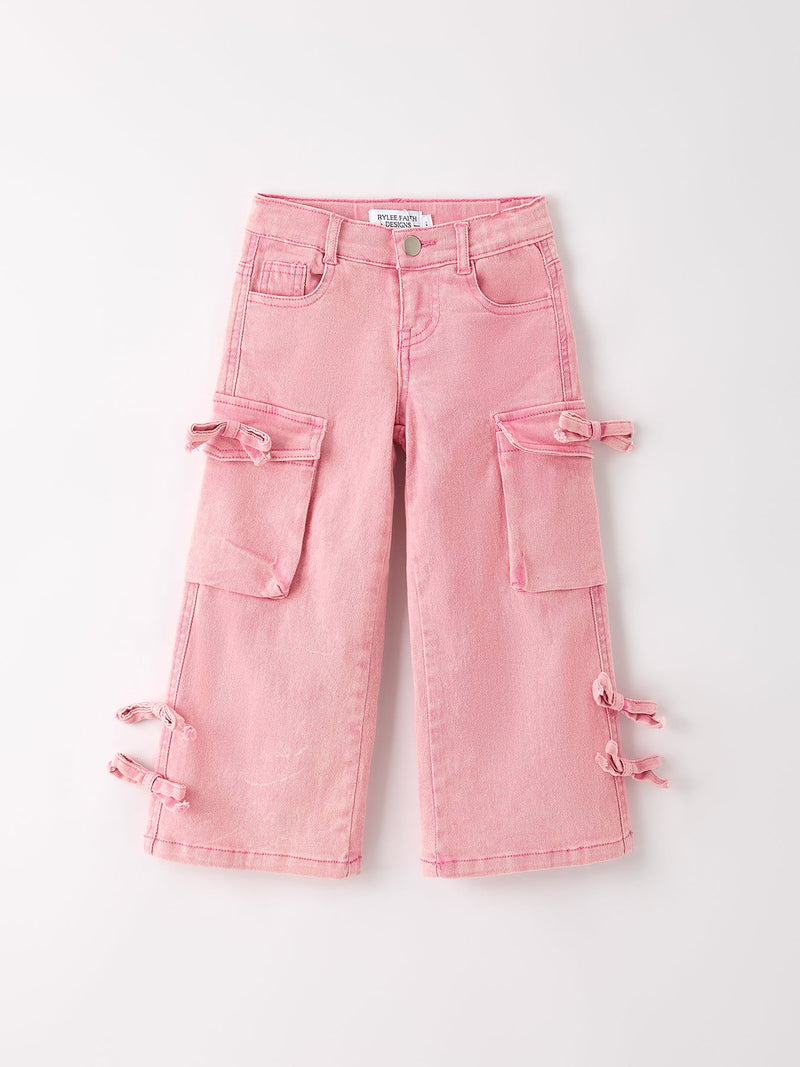 Pink Wide-Leg Denim Pants With Pockets - 1