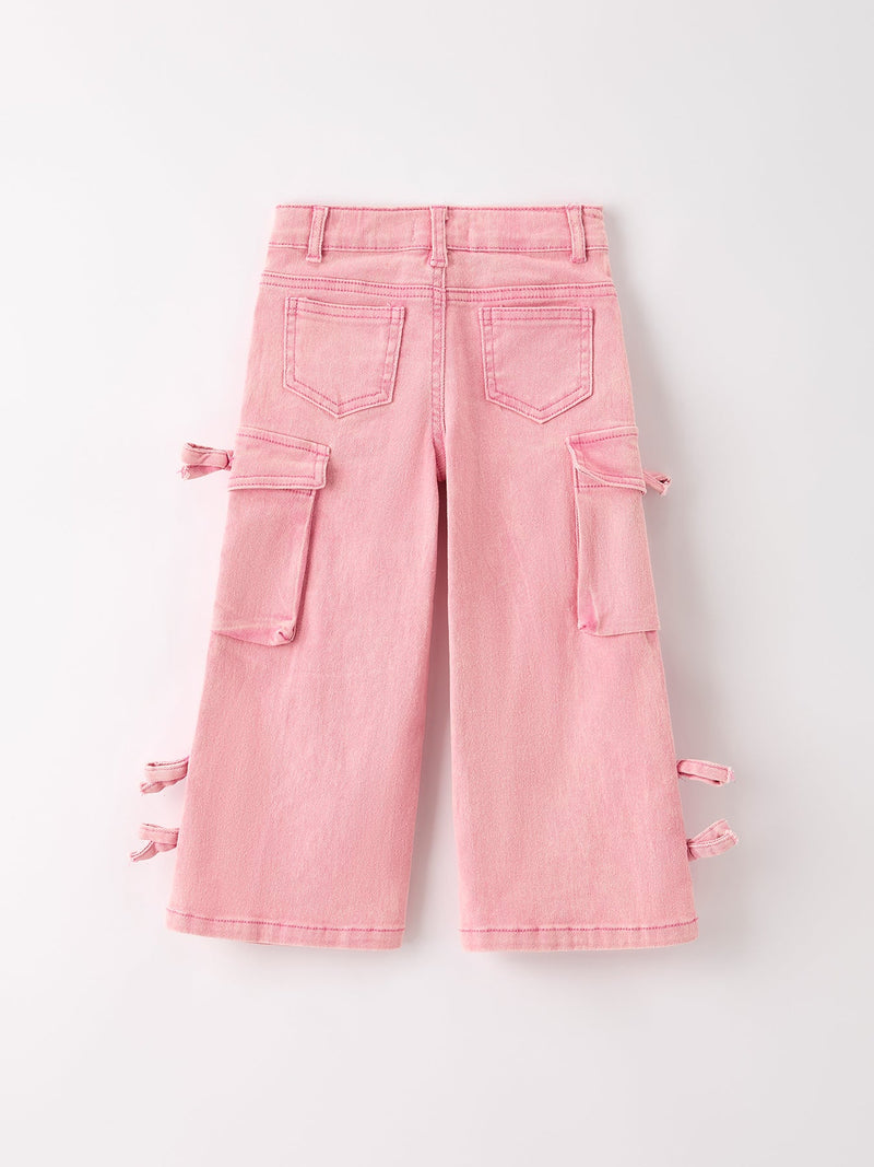 Pink Wide-Leg Denim Pants With Pockets - 2