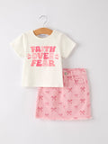 Girls Pink Bow Denim Skirt Set - 1