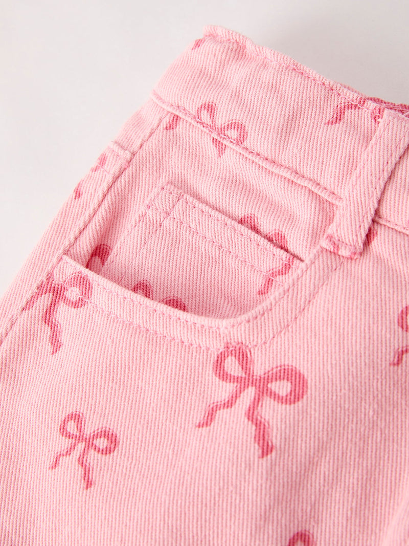 Girls Pink Bow Denim Skirt Set - 3