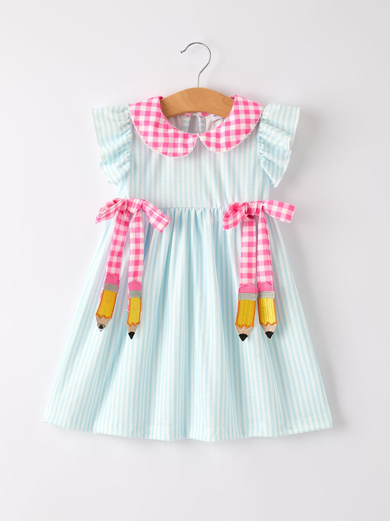 Back To School Girls Striped lapels Bow Dress - 6