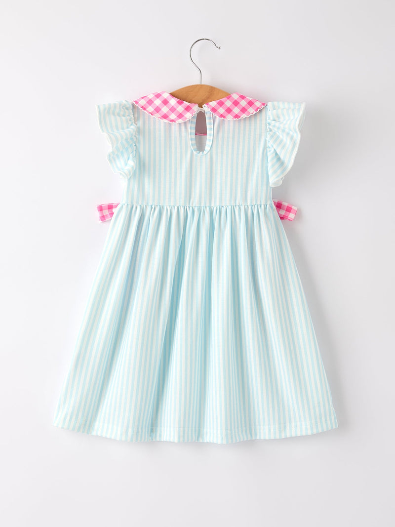 Back To School Girls Striped lapels Bow Dress - 7