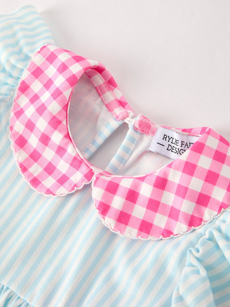 Back To School Girls Striped lapels Bow Dress - 8