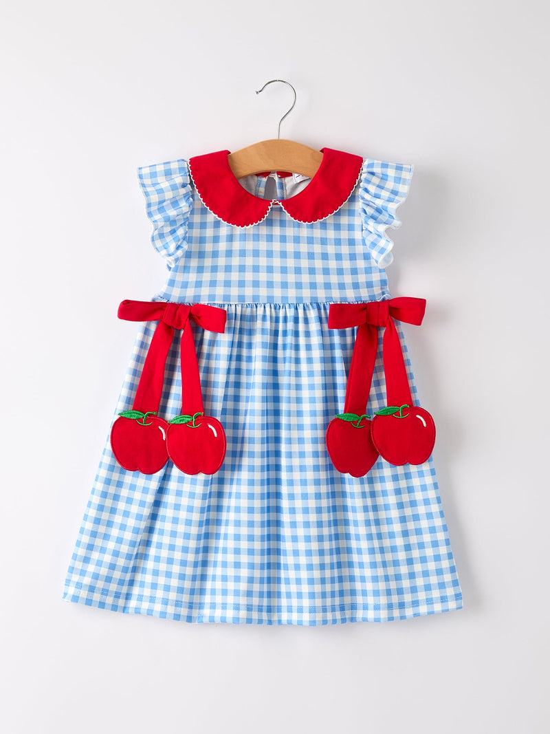 Back To School Girls Striped lapels Apple Bow Dress - 6