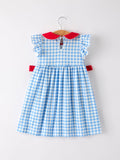 Back To School Girls Striped lapels Apple Bow Dress - 7