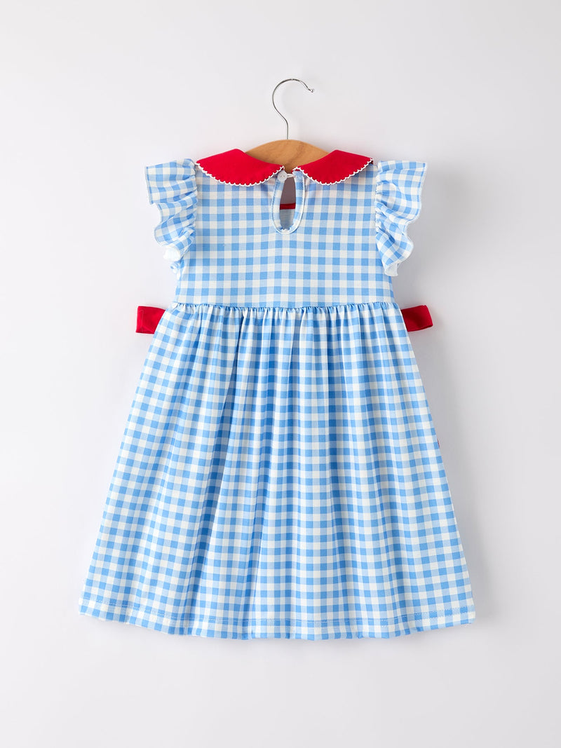 Back To School Girls Striped lapels Apple Bow Dress - 7