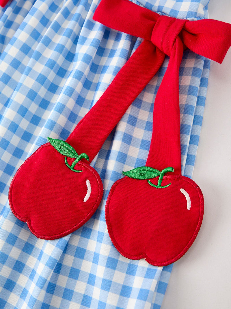 Back To School Girls Striped lapels Apple Bow Dress - 9