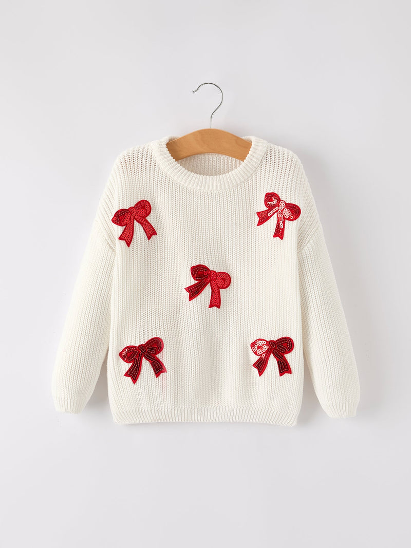 Mommy & Me Winter Girls Bow Sequins Pullover Sweater - 9