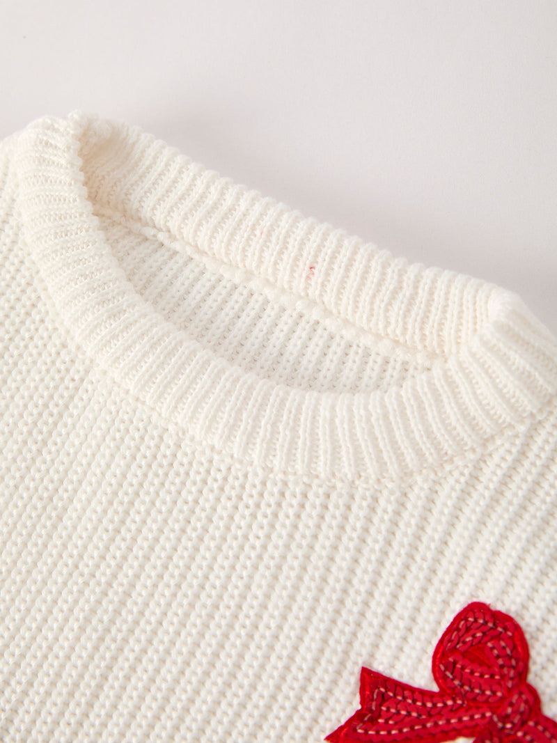 Mommy & Me Winter Girls Bow Sequins Pullover Sweater - 11
