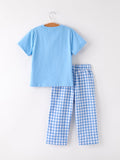 Fall Thanksgiving& Halloween Blue Pumpkin Smock Embroidery Baby Boy'Set - 7