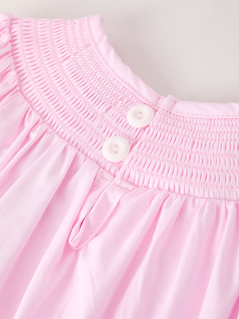 Fall Halloween Pink Spider Pumpkin Ghost Smock Embroidery Girl Dress - 5
