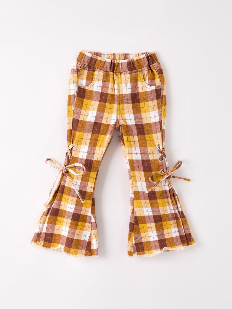 Fall Thanksgiving Brown Plaid Bow Trousers - 1