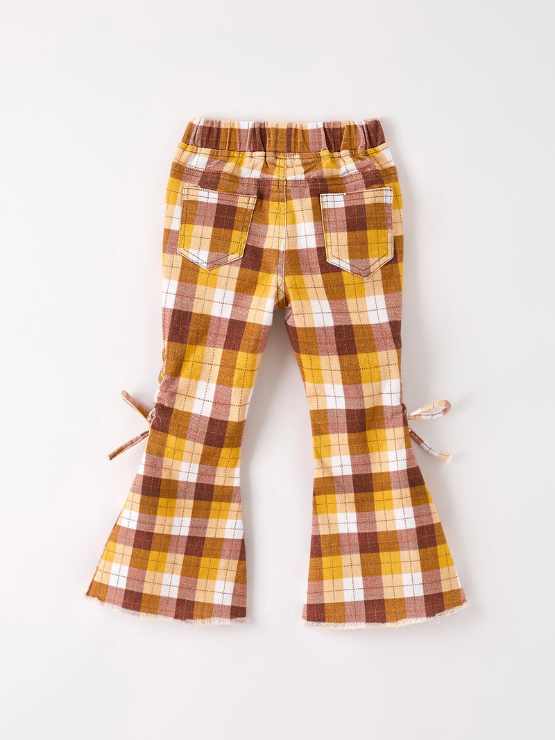 Fall Thanksgiving Brown Plaid Bow Trousers - 2
